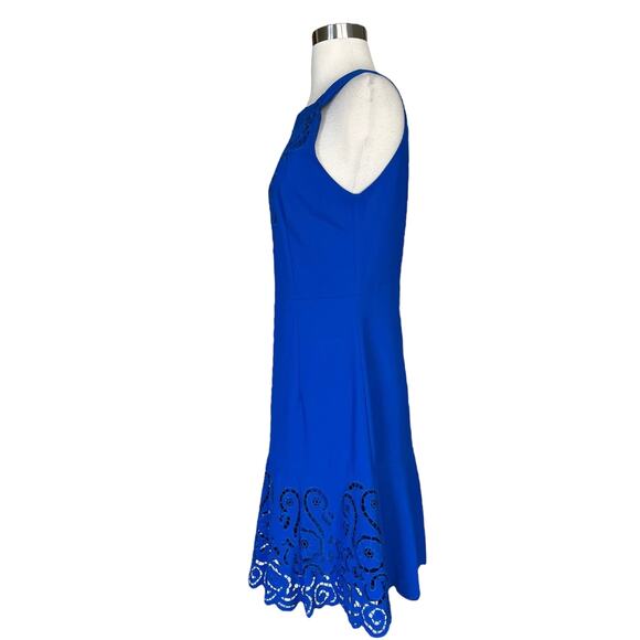 Blue Cocktail Dress Cobalt Sleeveless Laser Cutouts A-Line Round Neck Medium EUC - Picture 4 of 12